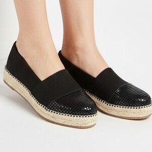 Womens Black Faux Suede Snake Embossed Cap Toe Espadrille Flats Shoes Size 8 NEW